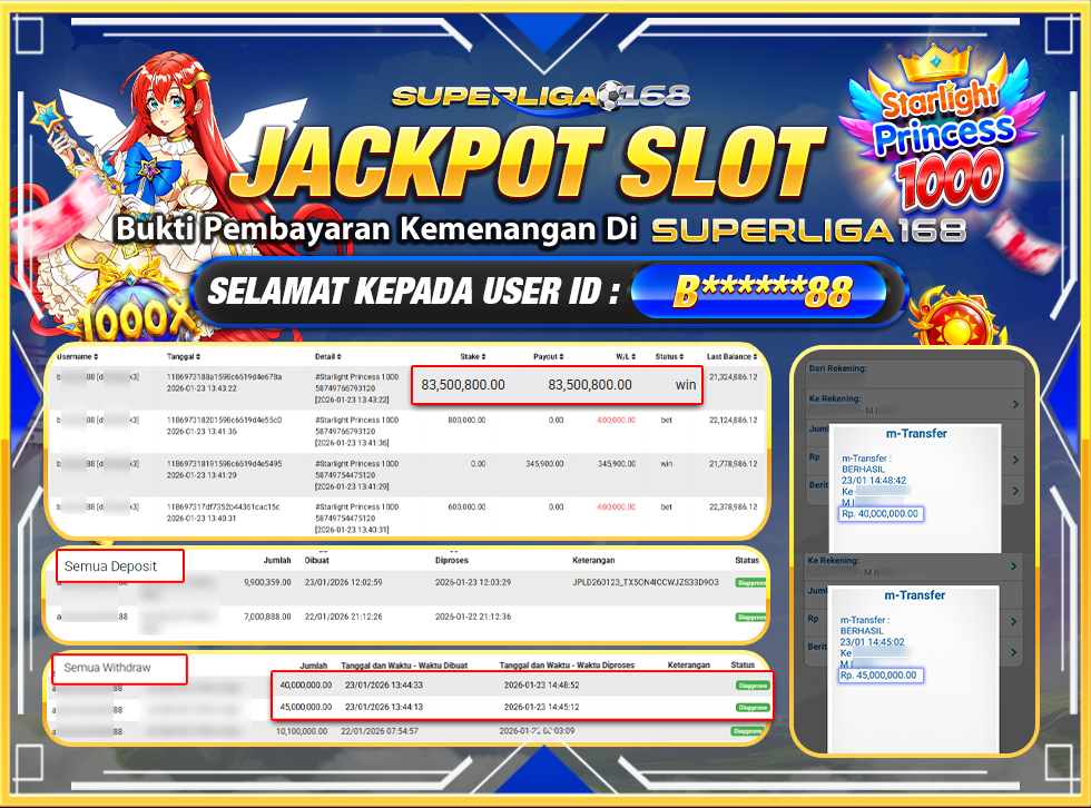 SUPERLIGA168 JACKPOT STARLIGHT PRINCESS 1000 Rp.85,000,000LUNASS